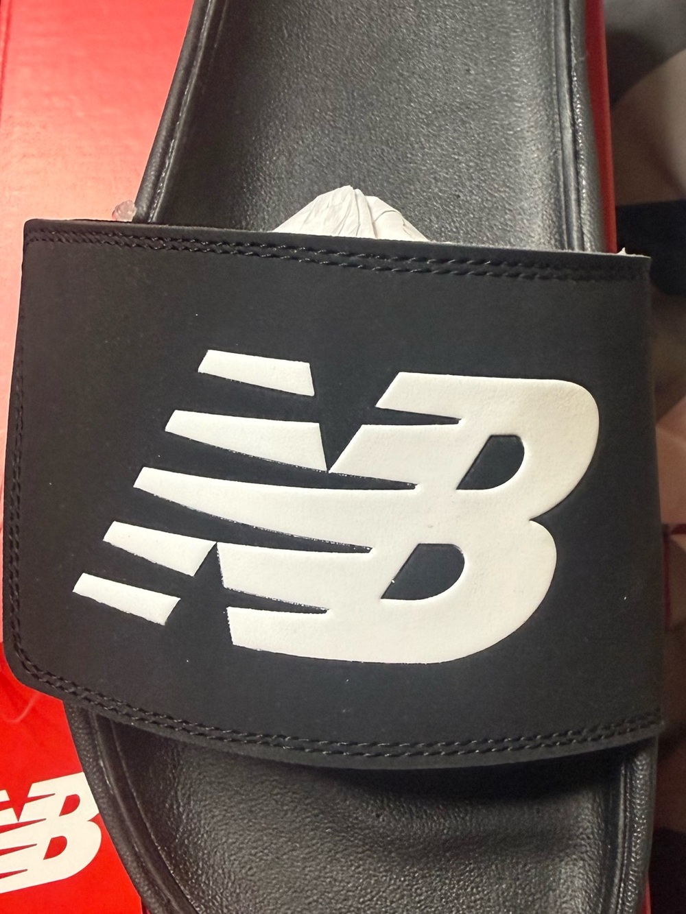 New Balance Black and White Slide Sandals